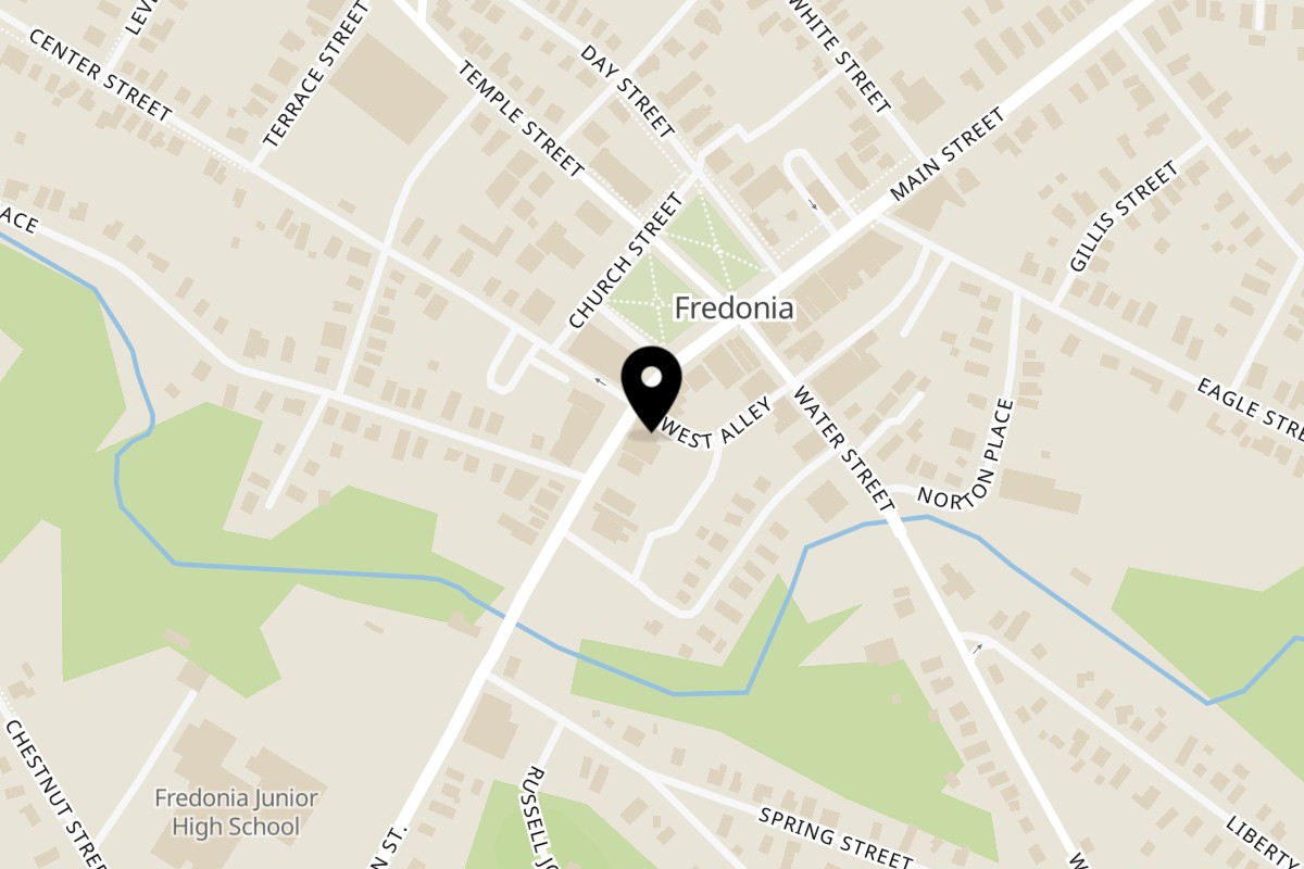 Map showing the location of Angry Squirrel on 36 W Main St in Fredonia